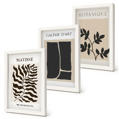 Gallery wall Minimalistische posters met plantenpatronen en abstracte afbeeldingen.