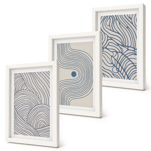 Set van ingelijste schilderijen Abstracte decoratieve lijnen en golfvormen