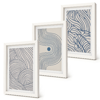 Set van ingelijste schilderijen Abstracte decoratieve lijnen en golfvormen