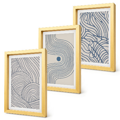 Set van ingelijste schilderijen Abstracte decoratieve lijnen en golfvormen