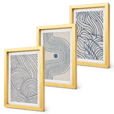 Set ingelijste schilderijen met abstracte decoratieve lijnen en golfvormen