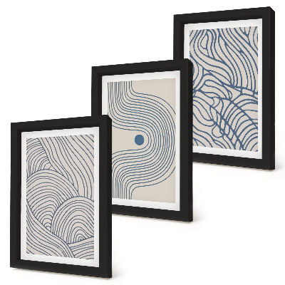 Set van ingelijste schilderijen Abstracte decoratieve lijnen en golfvormen