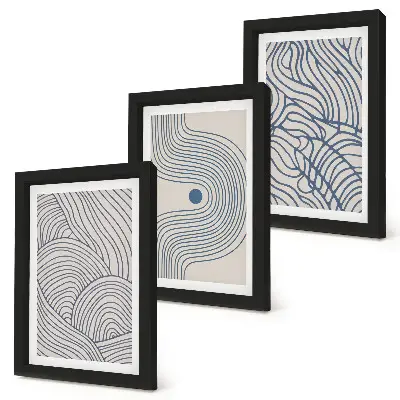 Set ingelijste schilderijen met abstracte decoratieve lijnen en golfvormen