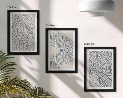 Set van ingelijste schilderijen Abstracte decoratieve lijnen en golfvormen