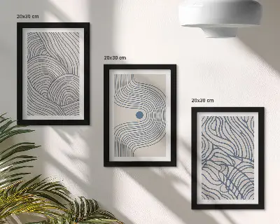 Set ingelijste schilderijen met abstracte decoratieve lijnen en golfvormen