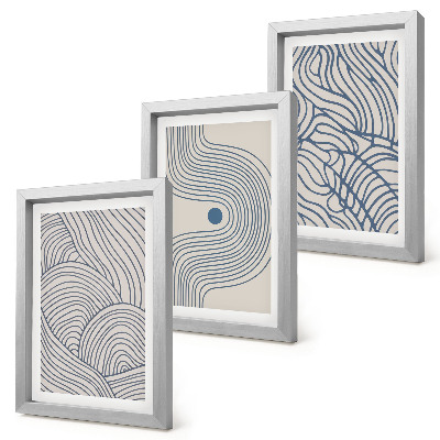 Set van ingelijste schilderijen Abstracte decoratieve lijnen en golfvormen