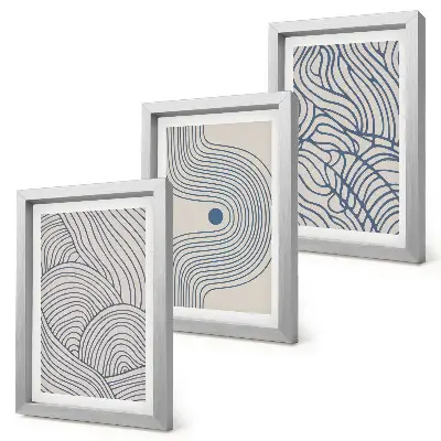 Set ingelijste schilderijen met abstracte decoratieve lijnen en golfvormen