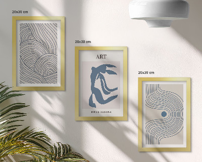 Gallery wall Abstracte patronen van lijnen en vormen in blauwe tinten.