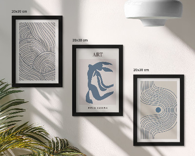 Gallery wall Abstracte patronen van lijnen en vormen in blauwe tinten.