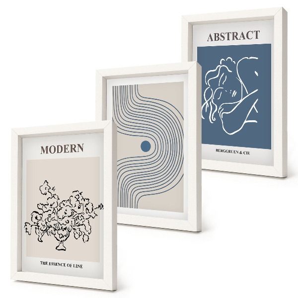 Set van ingelijste schilderijen Posters met bloemen, lijnen en abstracte vormen
