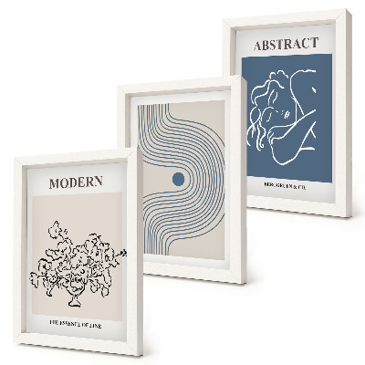 Set van ingelijste schilderijen Posters met bloemen, lijnen en abstracte vormen