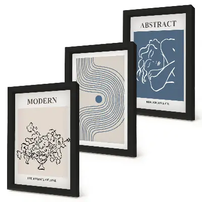Set van ingelijste schilderijen met bloemen, lijnen en abstracte vormen