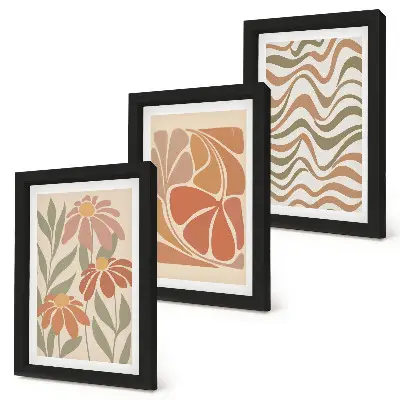 Set van ingelijste schilderijen met pastelkleurige bloemen en abstracte patronen