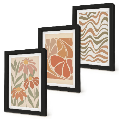 Set van ingelijste schilderijen Pastelkleurige bloemen en abstracte patronen