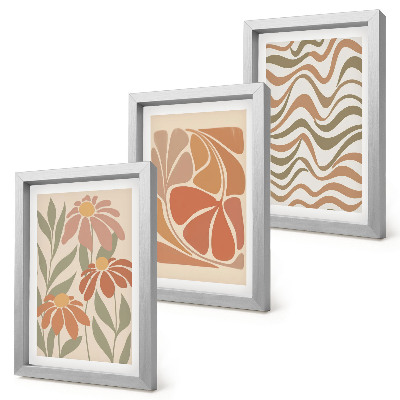 Set van ingelijste schilderijen Pastelkleurige bloemen en abstracte patronen