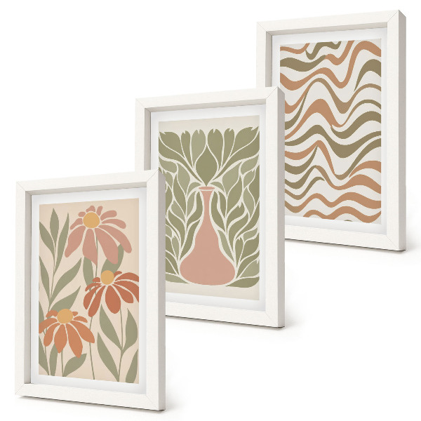 Gallery wall Pastelkleurige bloemenillustraties met golvende abstracte patronen