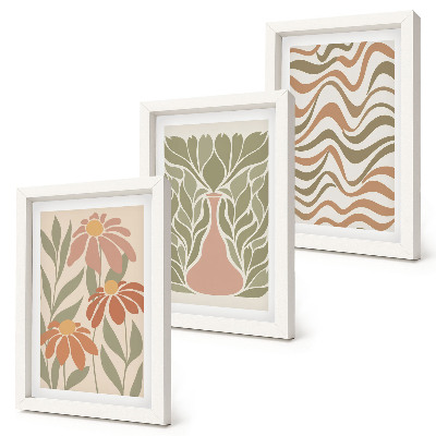 Gallery wall Pastelkleurige bloemenillustraties met golvende abstracte patronen