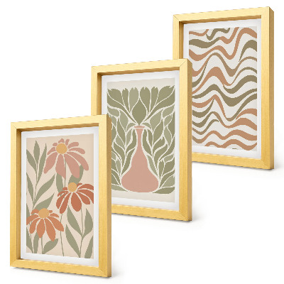 Gallery wall Pastelkleurige bloemenillustraties met golvende abstracte patronen