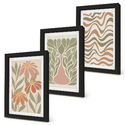 Gallery wall Pastelkleurige bloemenillustraties met golvende abstracte patronen