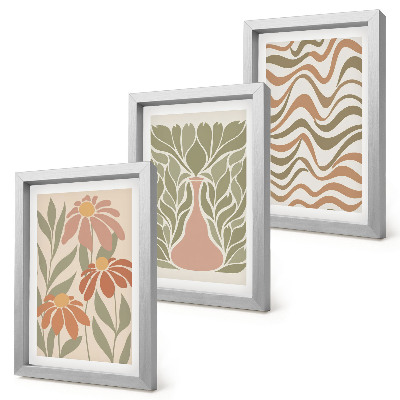 Gallery wall Pastelkleurige bloemenillustraties met golvende abstracte patronen