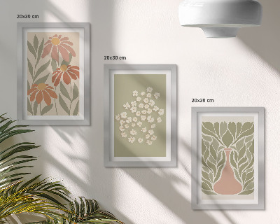 Set van ingelijste schilderijen Bloemmotieven, minimalistische patronen, boho-stijl