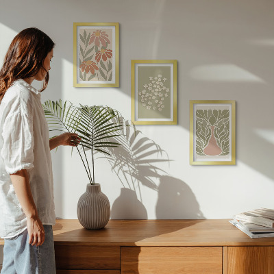 Set van ingelijste schilderijen Bloemmotieven, minimalistische patronen, boho-stijl