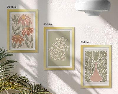 Set van ingelijste schilderijen Bloemmotieven, minimalistische patronen, boho-stijl