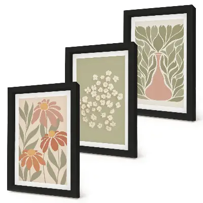 Set van ingelijste schilderijen met bloemmotieven in minimalistische boho-stijl