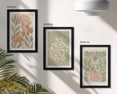 Set van ingelijste schilderijen Bloemmotieven, minimalistische patronen, boho-stijl
