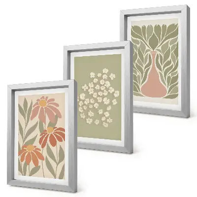 Set van ingelijste schilderijen met bloemmotieven in minimalistische boho-stijl