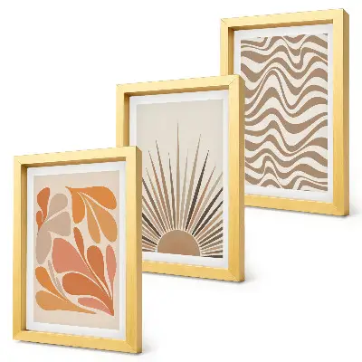 Gallery wall met abstracte boho vormen in pastelkleuren