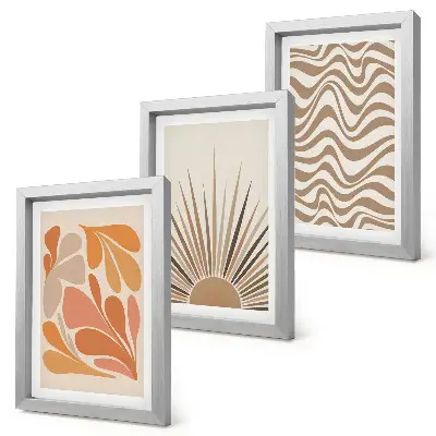 Gallery wall met abstracte boho vormen in pastelkleuren