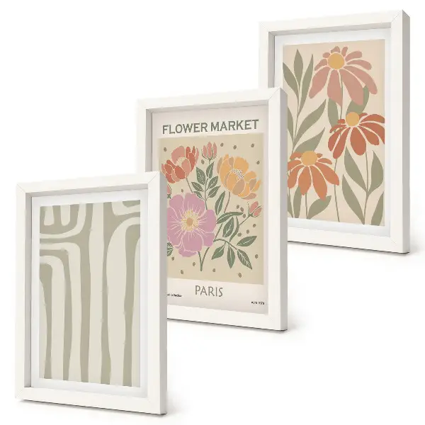 Set ingelijste schilderijen met botanische motieven in Parijse minimalistische stijl