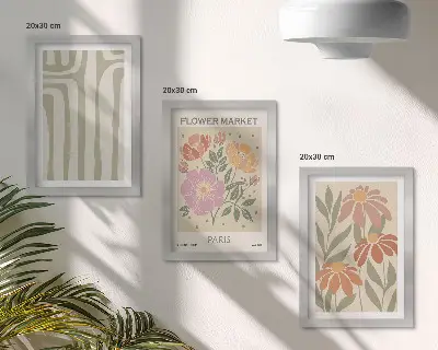 Set ingelijste schilderijen met botanische motieven in Parijse minimalistische stijl