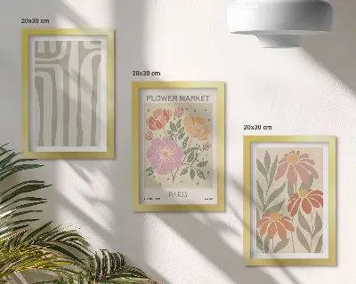 Set ingelijste schilderijen met botanische motieven in Parijse minimalistische stijl