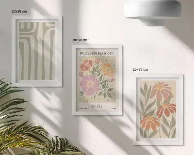 Set ingelijste schilderijen met botanische motieven in Parijse minimalistische stijl