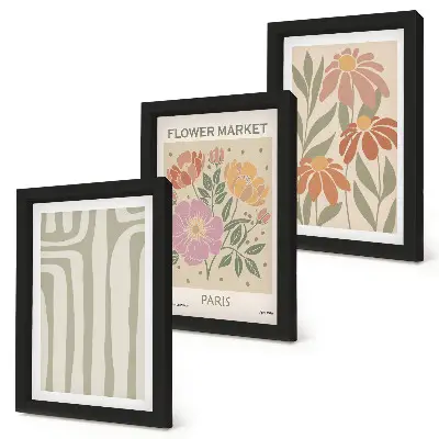 Set ingelijste schilderijen met botanische motieven in Parijse minimalistische stijl