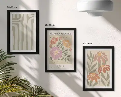Set ingelijste schilderijen met botanische motieven in Parijse minimalistische stijl