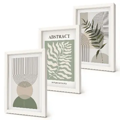 Gallery wall met botanische abstracte elementen in rustieke boho-stijl