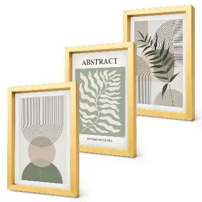 Gallery wall met botanische abstracte elementen in rustieke boho-stijl