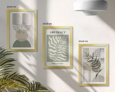 Gallery wall met botanische abstracte elementen in rustieke boho-stijl