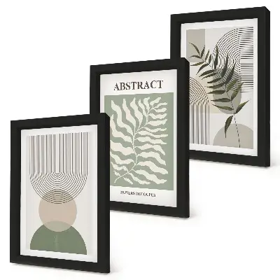 Gallery wall met botanische abstracte elementen in rustieke boho-stijl