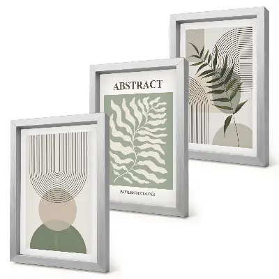 Gallery wall met botanische abstracte elementen in rustieke boho-stijl