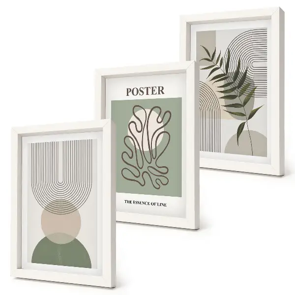 Set ingelijste schilderijen met geometrische abstracte botanische patronen
