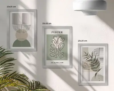 Set ingelijste schilderijen met geometrische abstracte botanische patronen