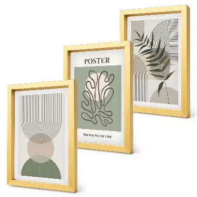 Set ingelijste schilderijen met geometrische abstracte botanische patronen