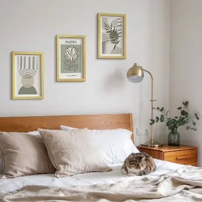 Set ingelijste schilderijen met geometrische abstracte botanische patronen
