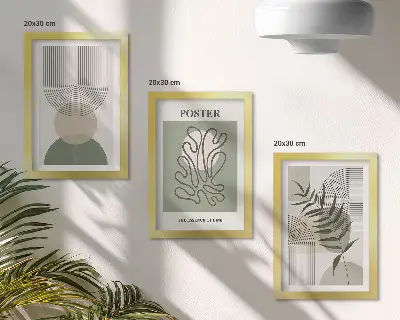 Set ingelijste schilderijen met geometrische abstracte botanische patronen