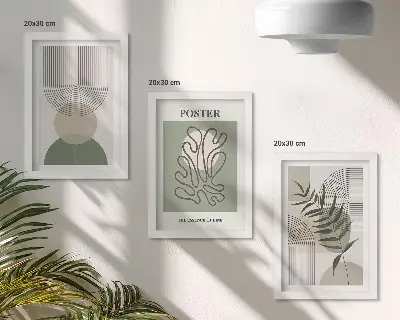 Set ingelijste schilderijen met geometrische abstracte botanische patronen