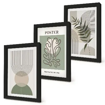Set ingelijste schilderijen met geometrische abstracte botanische patronen
